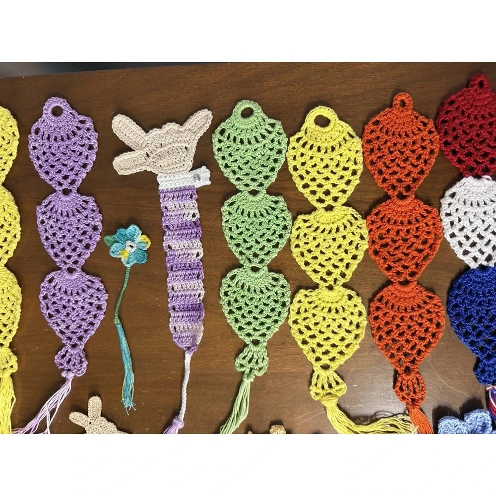 Handmade Crochet Bookmark Lot of 30 Cross Flowers Lanterns Multicolor Artisan